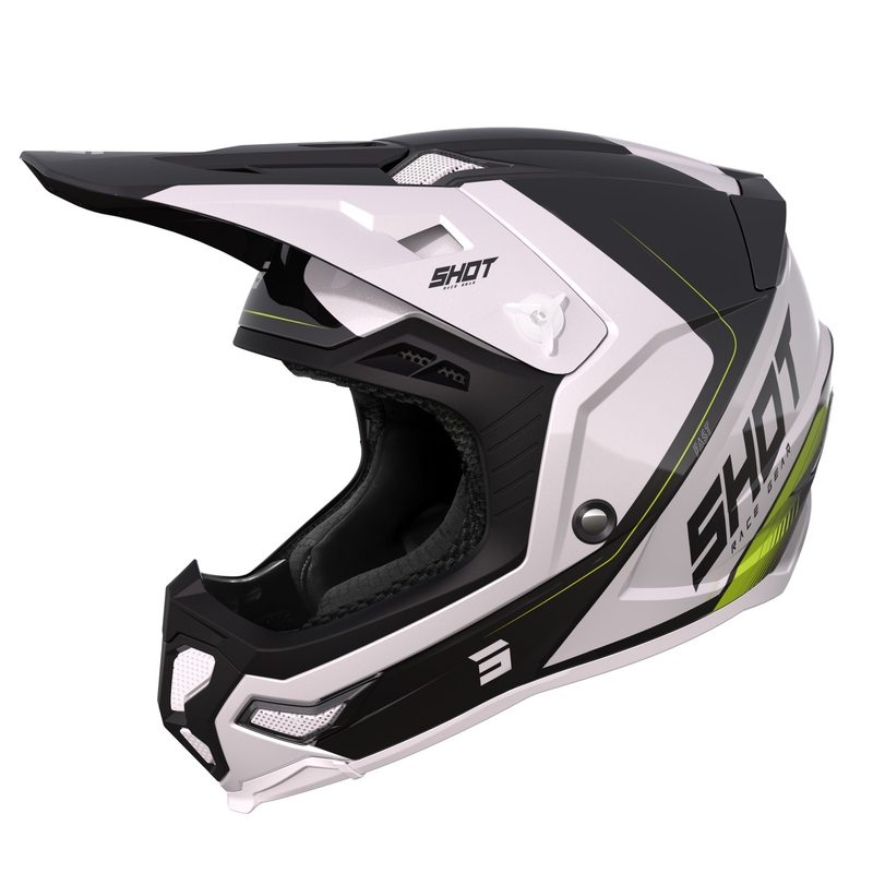 Casque motocross Shot Core Fast noir-blanc-jaune fluo soldes