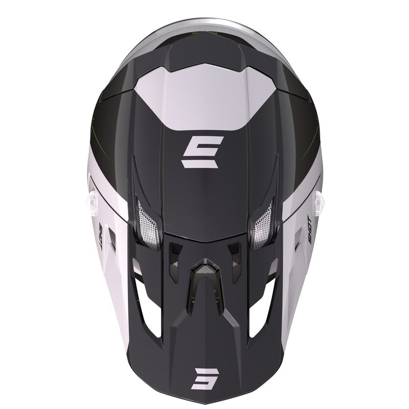 Casque motocross Shot Core Fast noir-blanc-jaune fluo soldes