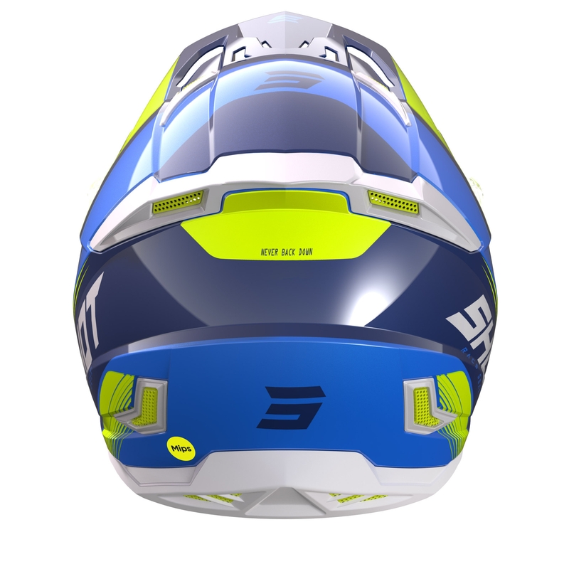 Casque de motocross Shot Core Fast bleu-blanc-jaune fluo soldes