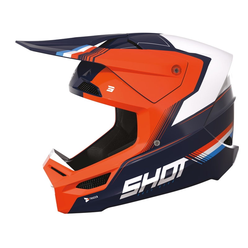 Casque motocross Shot Race Tracer blanc-bleu-orange
