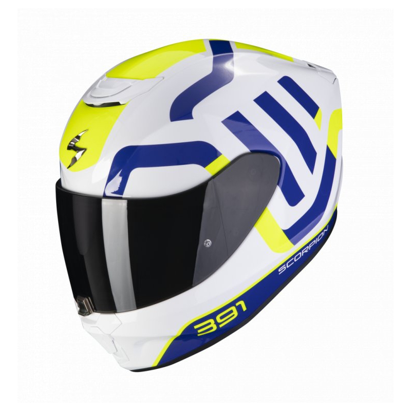 Casque moto intégral Scorpion EXO-391 Arok blanc-bleu-néon-jaune