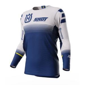 Maillot de motocross Shot Aerolite Husqvarna LE 2023 blanc-bleu soldes