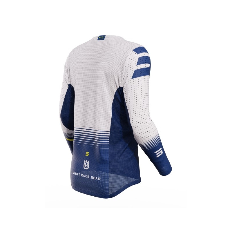 Maillot de motocross Shot Aerolite Husqvarna LE 2023 blanc-bleu soldes