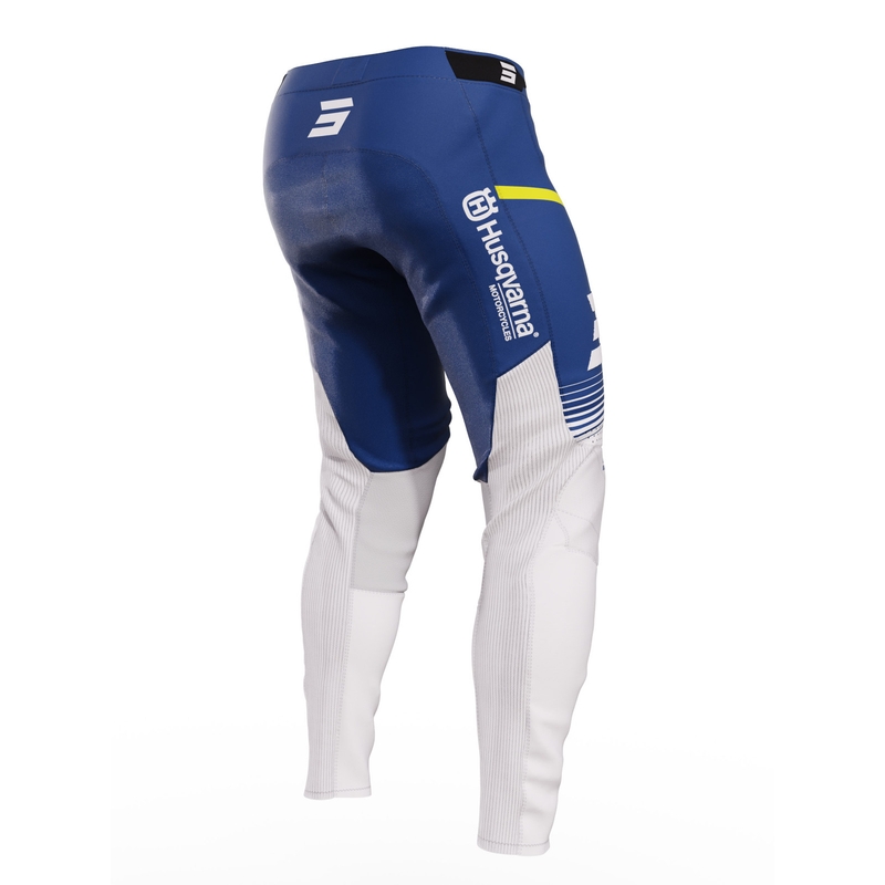 Pantalon motocross Shot Aerolite Husqvarna LE blanc-bleu vente soldes