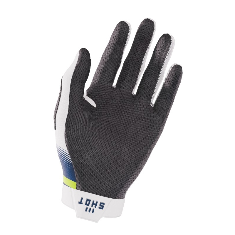 Gants de motocross Shot Aerolite Husqvarna LE blanc-bleu en solde soldes