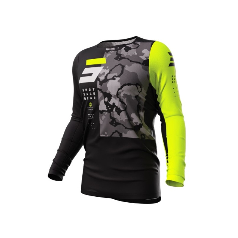 Maillot de motocross Shot Contact Camo 2.0 noir-jaune fluo soldes