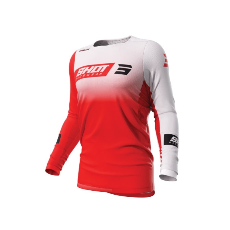 Maillot motocross Shot Contact Scope rouge et blanc soldes