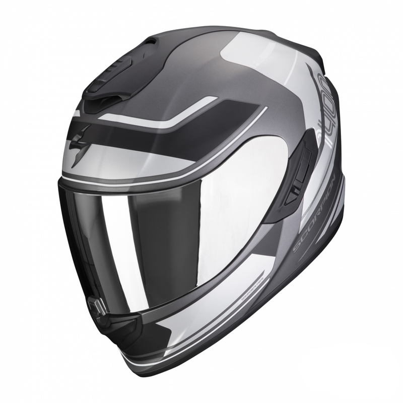Casque moto intégral Scorpion EXO-1400 EVO Air Vittoria argent et blanc mat