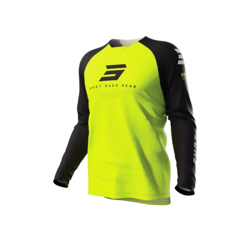 Maillot motocross enfant Shot Raw Kid Escape noir-jaune fluo soldes