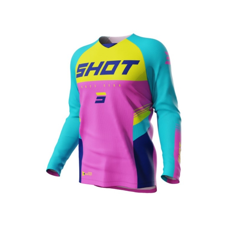 Maillot motocross enfant Shot Raw Kid Tracer turquoise-jaune-rose