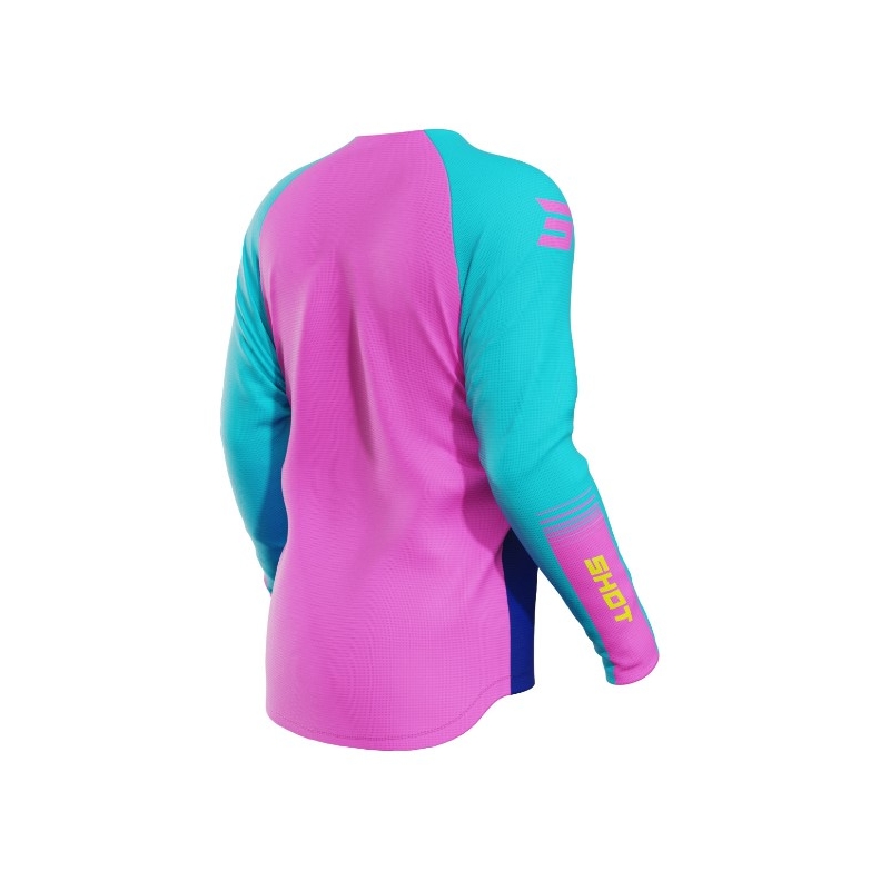 Maillot motocross enfant Shot Raw Kid Tracer turquoise-jaune-rose