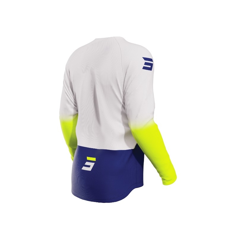 Maillot motocross enfant Shot Raw Kid Reflex blanc-jaune-bleu soldes