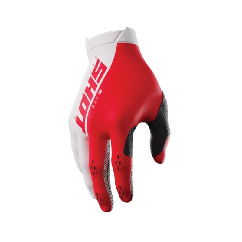 Gants de motocross Shot Lite blanc-rouge soldes