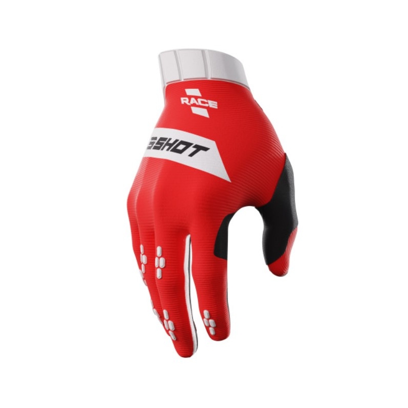 Gants de motocross Shot Race blanc-rouge