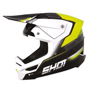 Casque motocross enfant Shot Race Tracer blanc-noir-jaune fluo soldes