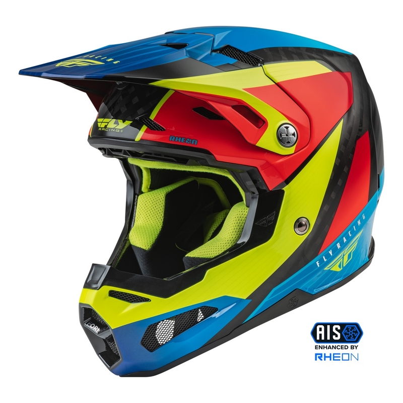 Casque motocross FLY Racing Formula Carbon Prime fluo jaune-bleu-rouge