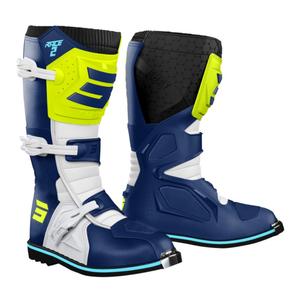 Bottes moto enfant Shot Race 2 bleu-blanc-jaune fluo