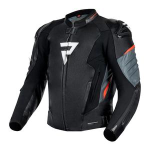 Veste de moto en cuir Veloce noir et rouge fluo de Rebelhorn