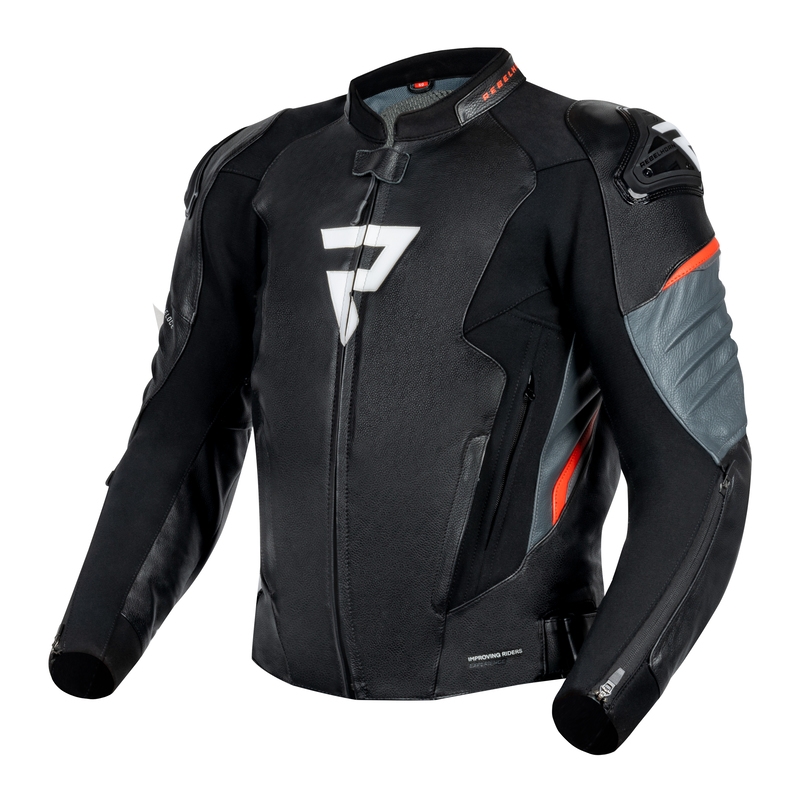 Veste de moto en cuir Veloce noir et rouge fluo de Rebelhorn