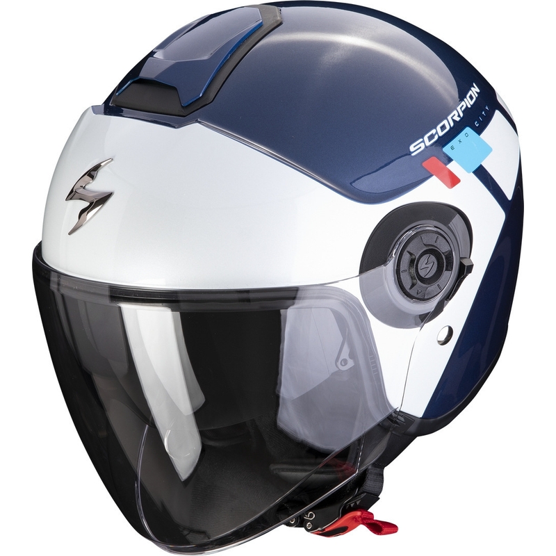 Casque ouvert Scorpion EXO-CITY II Mall bleu-blanc-rouge soldes