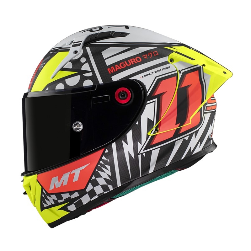 Integrální přilba na motorku MT KRE+ Carbon Sergio Garcia A3 černo-bílo-červeno-fluo žlutá