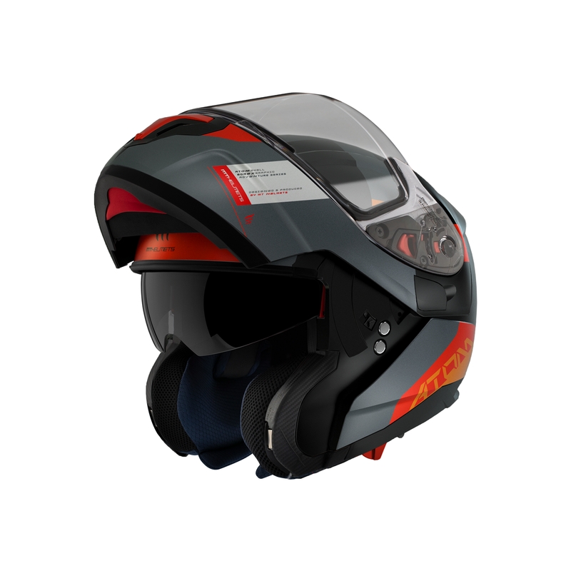 Casque moto MT Atom SV Gorex B4 noir-gris-rouge-orange à visière basculante soldes