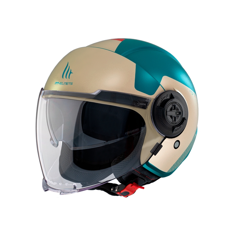Casque moto ouvert MT Viale SV S Beta E7 beige-turquoise