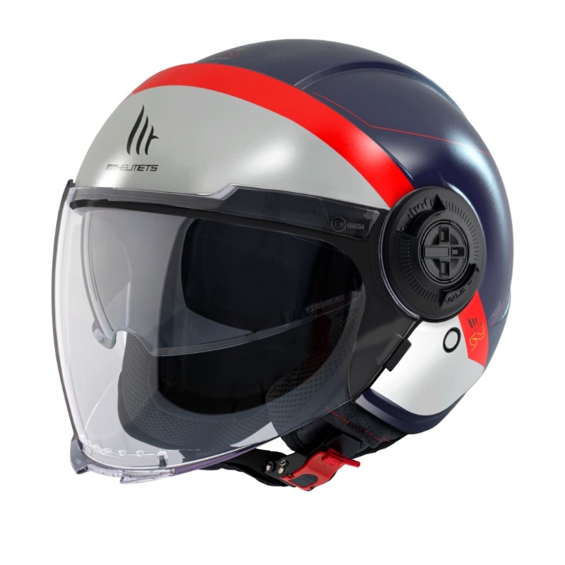 Casque moto ouvert MT Viale SV 68 Units D7 gris-rouge-bleu