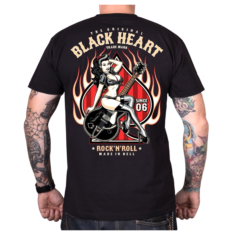 T-shirt Hommes Noir Coeur Pin Up Flames