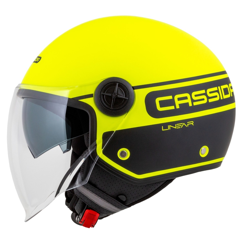 Casque de moto ouvert Cassida Handy Plus Linear jaune fluo et noir