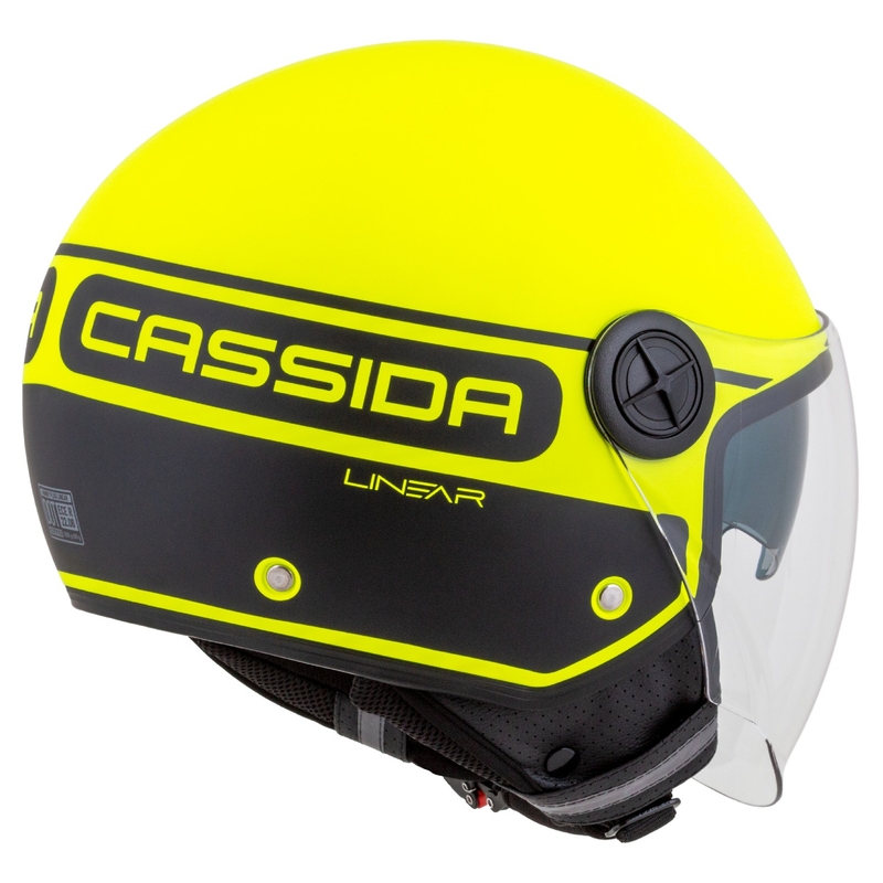 Casque de moto ouvert Cassida Handy Plus Linear jaune fluo et noir