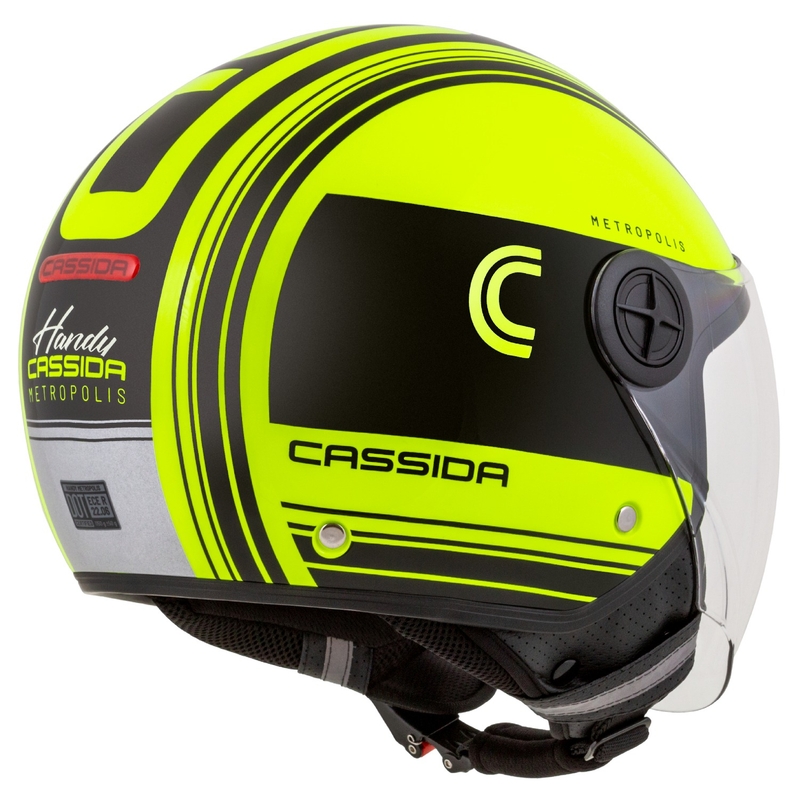 Casque de moto ouvert Cassida Handy Metropolis Safety jaune fluo-noir-gris réfléchissant