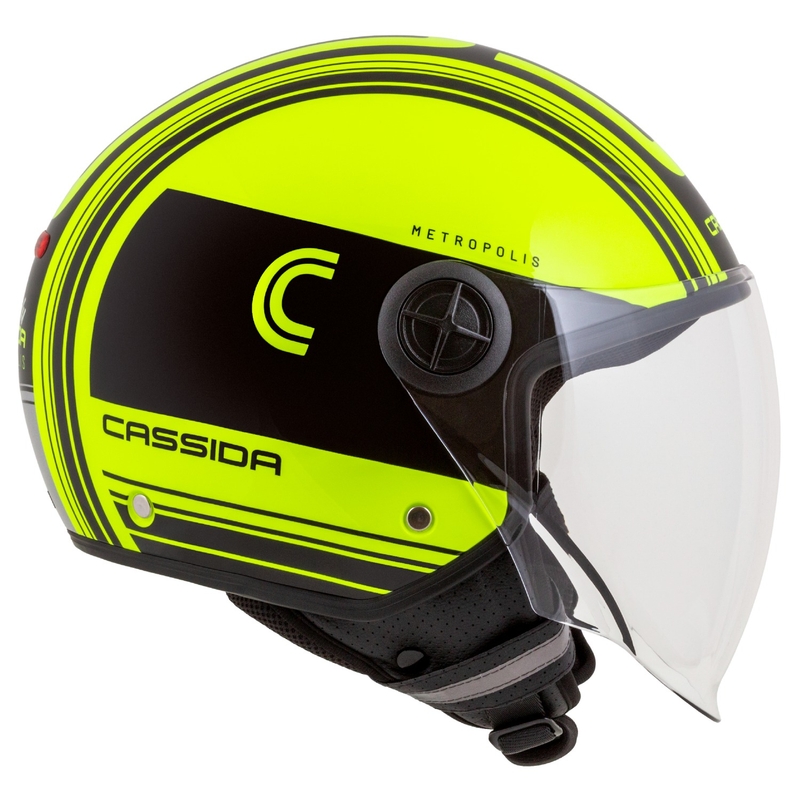 Casque de moto ouvert Cassida Handy Metropolis Safety jaune fluo-noir-gris réfléchissant