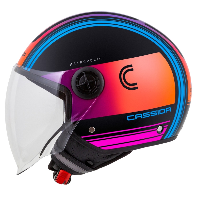 Casque moto ouvert Cassida Handy Metropolis noir-turquoise dégradé