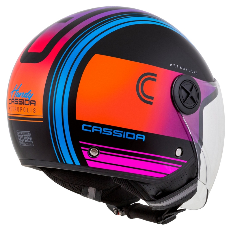 Casque moto ouvert Cassida Handy Metropolis noir-turquoise dégradé