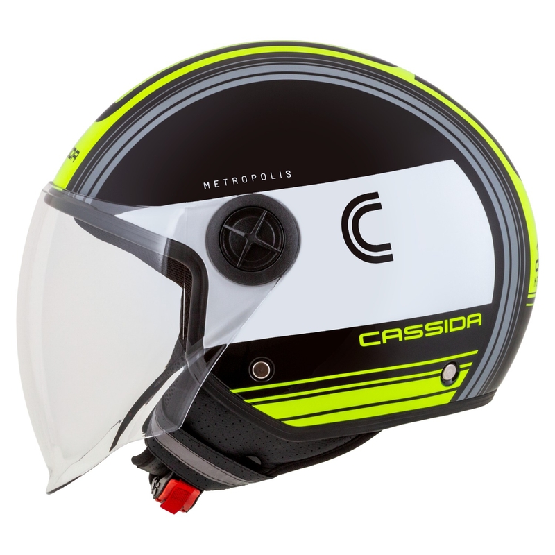 Casque moto ouvert Cassida Handy Metropolis noir-blanc-jaune fluo-gris