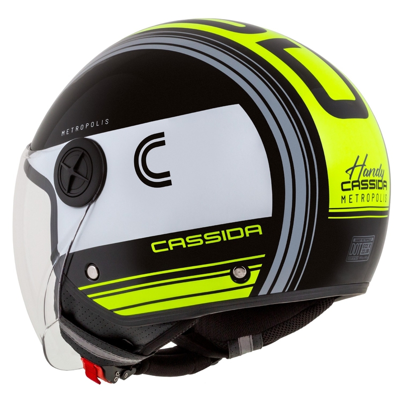 Casque moto ouvert Cassida Handy Metropolis noir-blanc-jaune fluo-gris