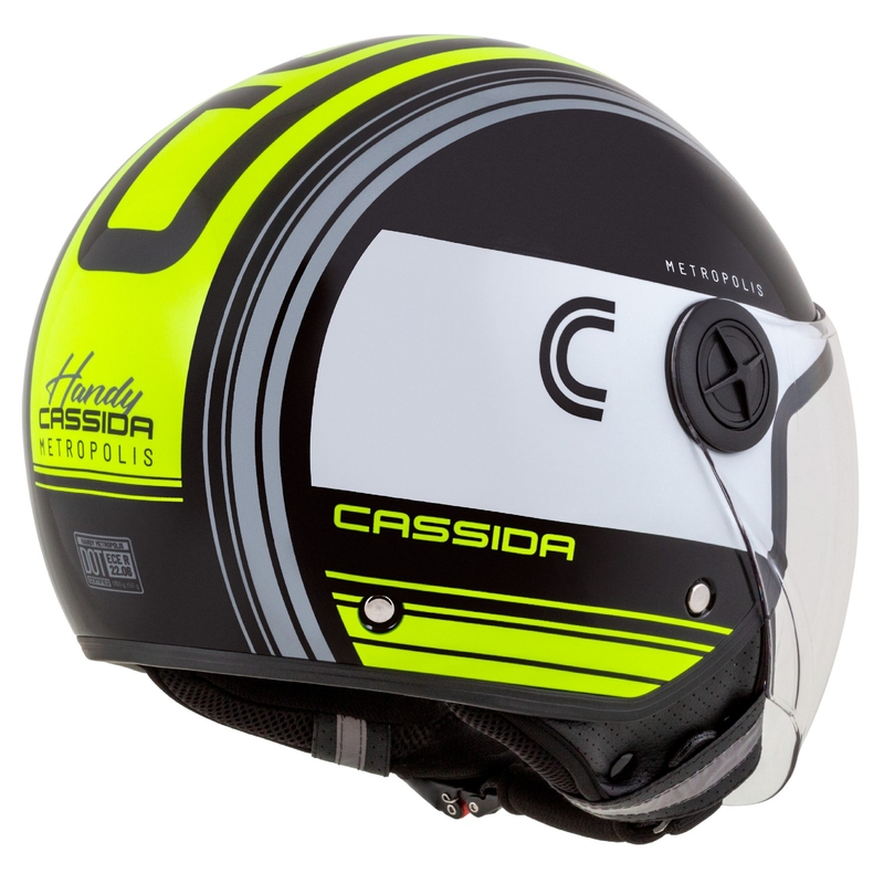 Casque moto ouvert Cassida Handy Metropolis noir-blanc-jaune fluo-gris