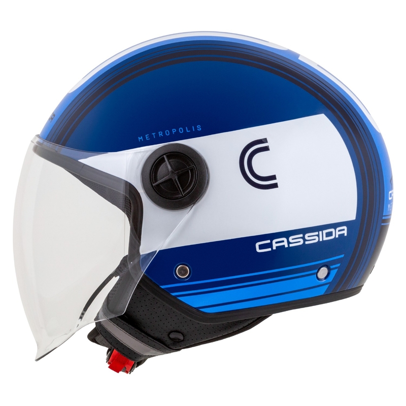 Casque moto ouvert Cassida Handy Metropolis bleu et blanc