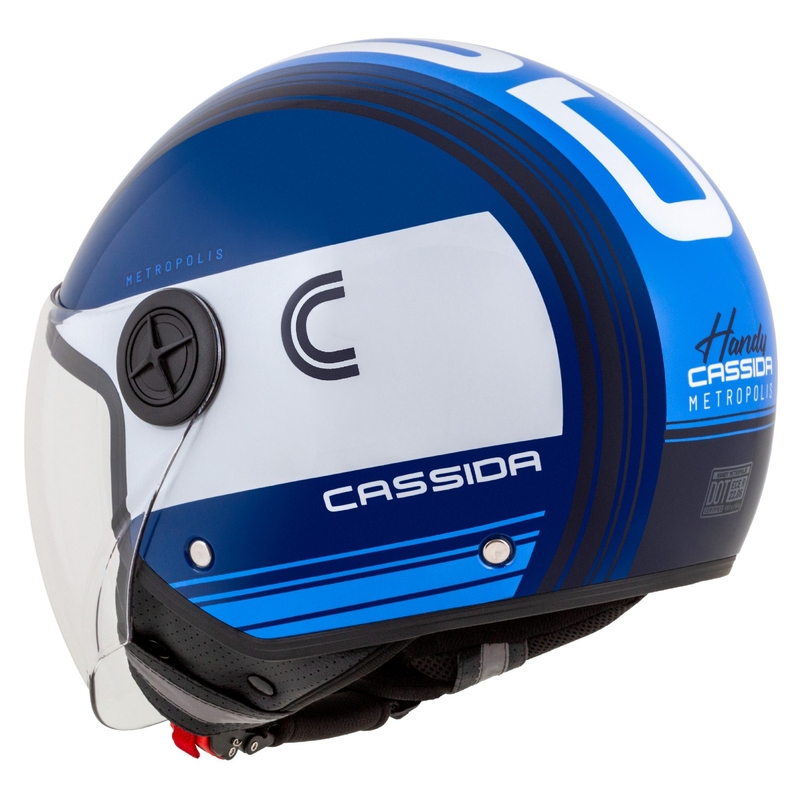 Casque moto ouvert Cassida Handy Metropolis bleu et blanc