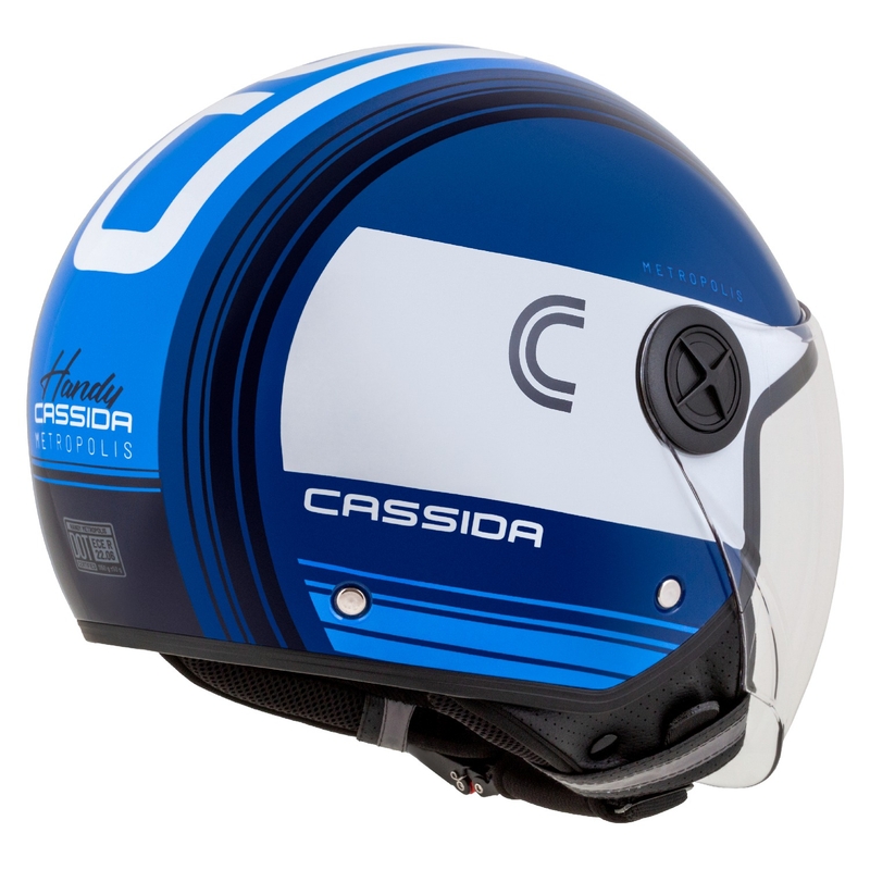 Casque moto ouvert Cassida Handy Metropolis bleu et blanc