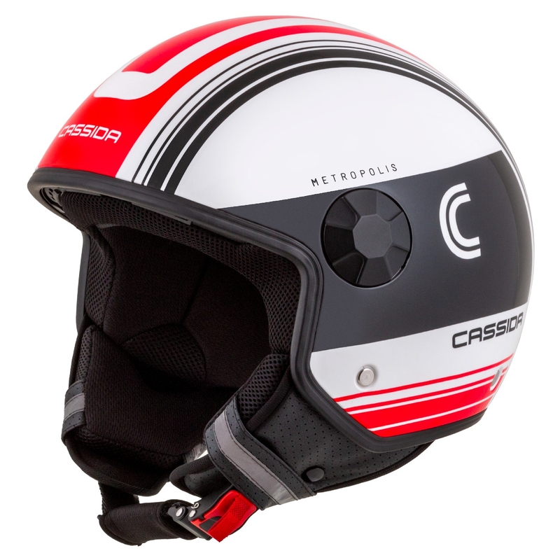 Casque de moto ouvert Cassida Handy Metropolis noir-blanc-rouge