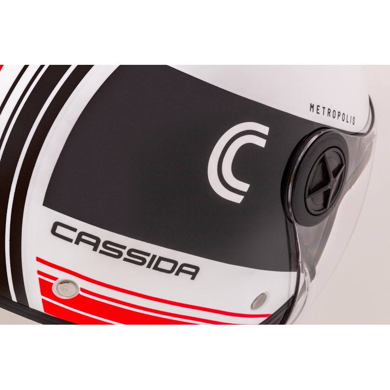 Casque de moto ouvert Cassida Handy Metropolis noir-blanc-rouge
