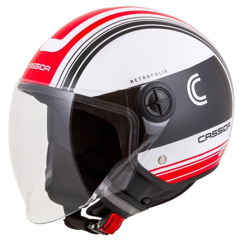 Casque de moto ouvert Cassida Handy Metropolis noir-blanc-rouge
