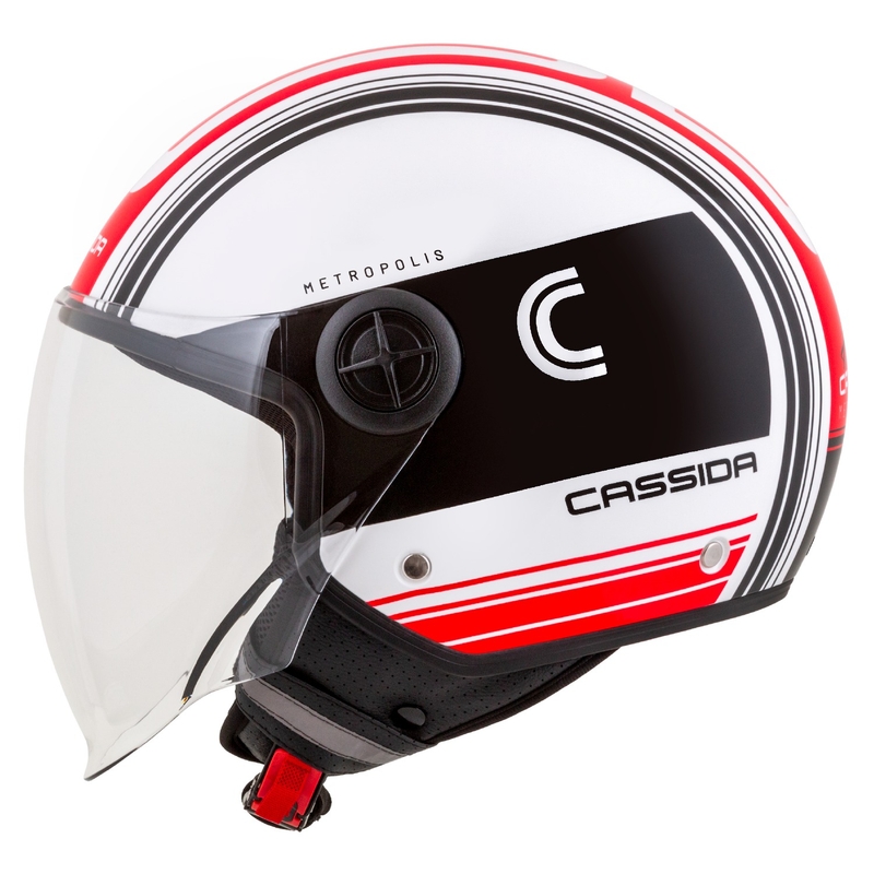 Casque de moto ouvert Cassida Handy Metropolis noir-blanc-rouge