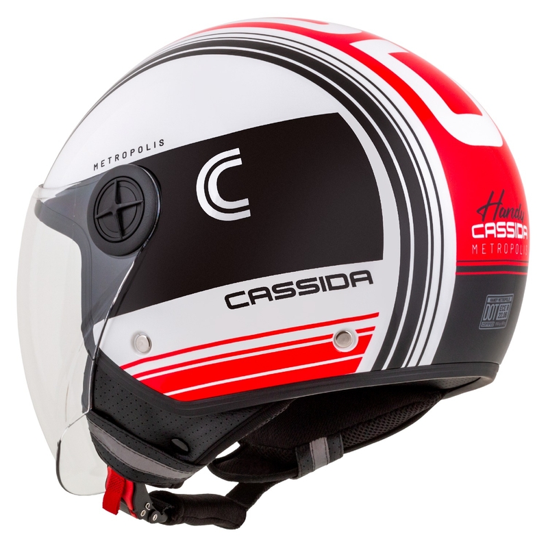 Casque de moto ouvert Cassida Handy Metropolis noir-blanc-rouge
