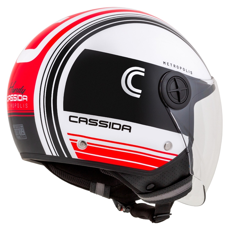 Casque de moto ouvert Cassida Handy Metropolis noir-blanc-rouge