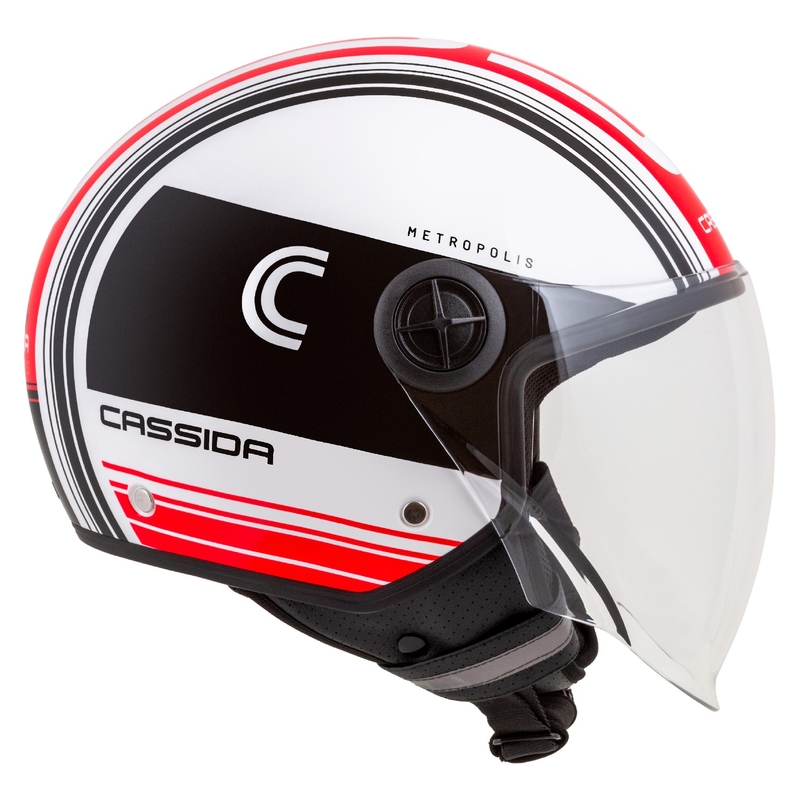 Casque de moto ouvert Cassida Handy Metropolis noir-blanc-rouge