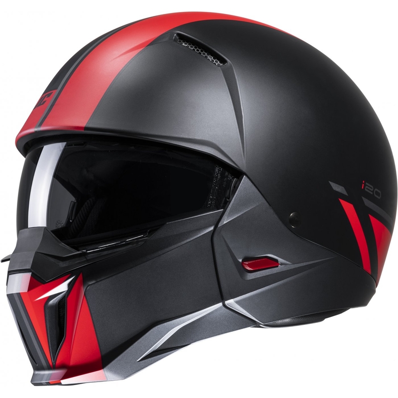 Casque ouvert avec masque HJC i20 Batol MC1SF rouge-noir soldes