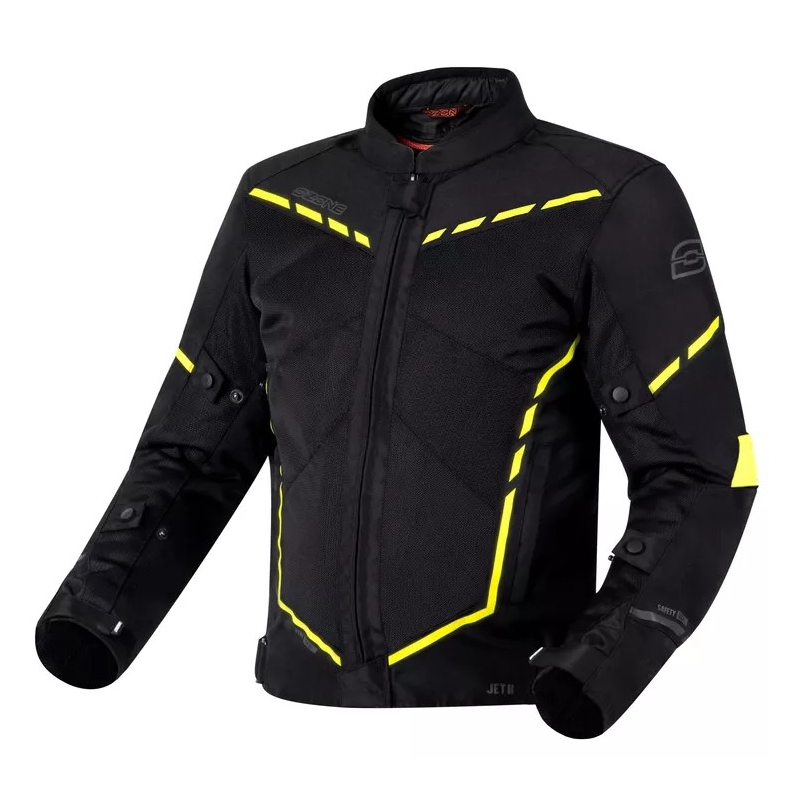 Veste moto Ozone Jet II noir-jaune fluo soldes